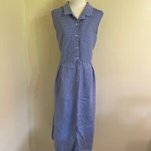 Freeport Studio Blue 100% Linen Pintuck Sleeveless Button Front Midi Dress XL